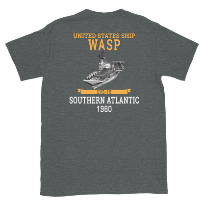 USS Wasp (CVS-18) 1960 S. ATLANTIC Short-Sleeve Unisex T-Shirt – back view, heather