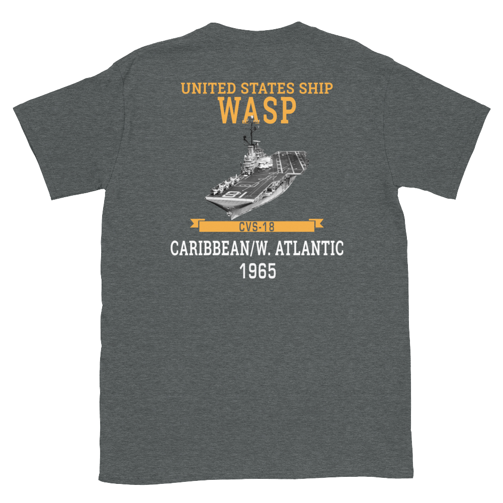 USS Wasp (CVS-18) 1965 CARIBBEAN/W. ATLANTIC Short-Sleeve Unisex T-Shirt – back view, heather