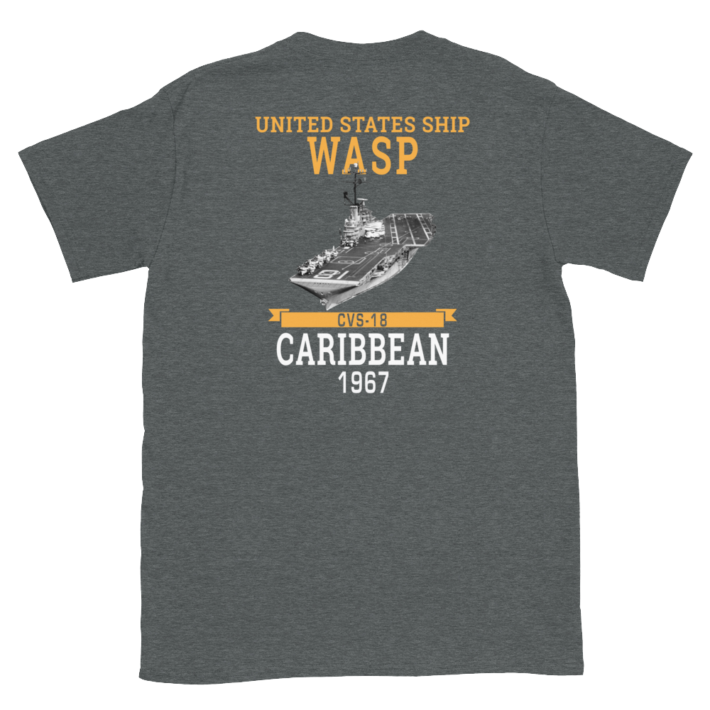 USS Wasp (CVS-18) 1967 CARIBBEAN Short-Sleeve Unisex T-Shirt – back view, heather