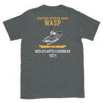 USS Wasp (CVS-18) 1971 MED/ATLANTIC/CARIBBEAN Short-Sleeve Unisex T-Shirt – back view, heather