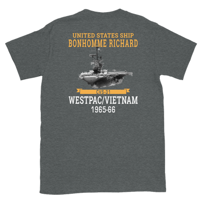 USS Bonhomme Richard (CVS-31) 1965-66 WESTPAC/VIETNAM Short-Sleeve Unisex T-Shirt – back view, heather