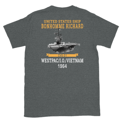 USS Bonhomme Richard (CVS-31) 1964 WESTPAC/VIETNAM Short-Sleeve Unisex T-Shirt – back view, heather