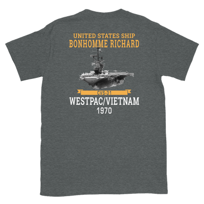 USS Bonhomme Richard (CVS-31) 1970 WESTPAC/VIETNAM Short-Sleeve Unisex T-Shirt – back view, heather
