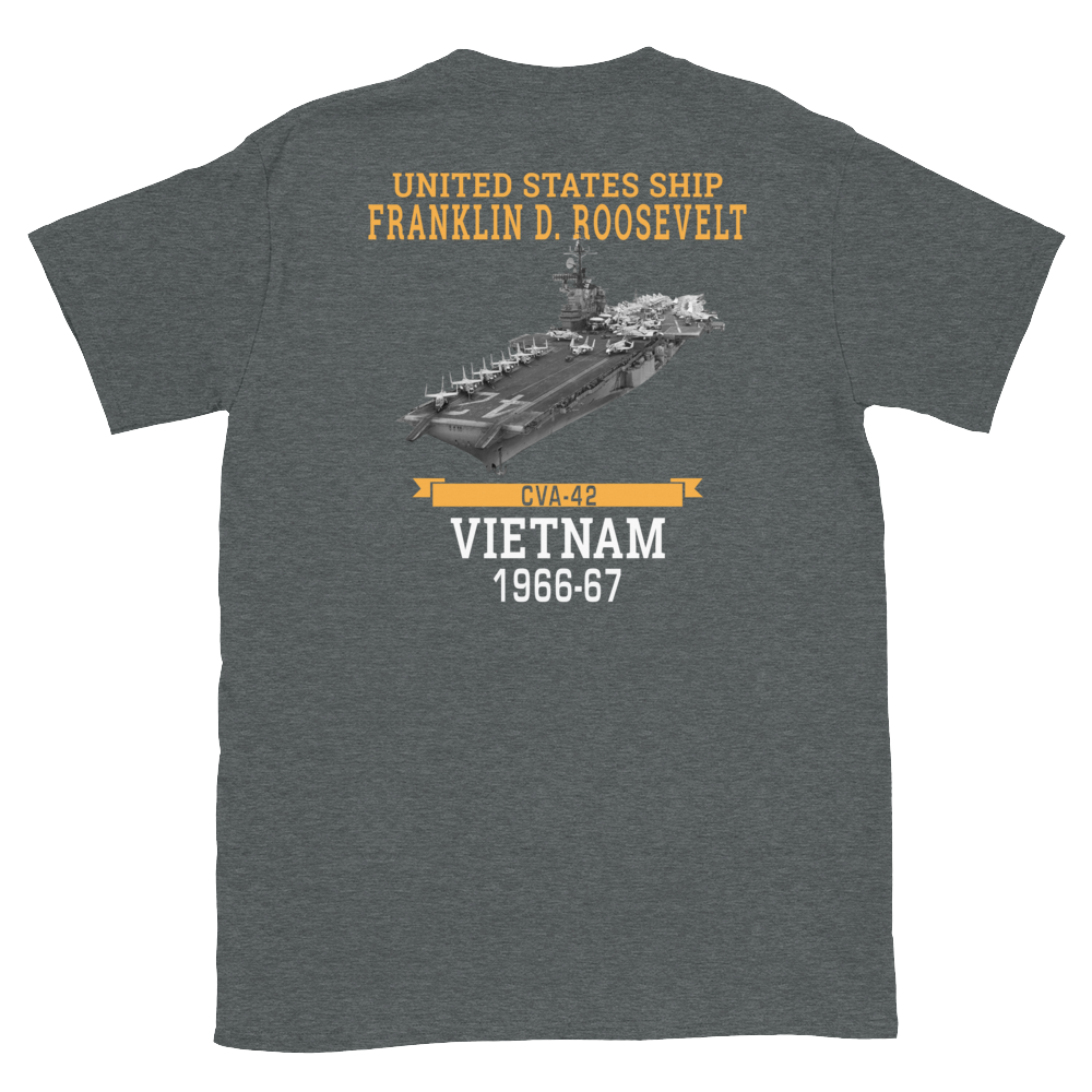 USS Franklin D. Roosevelt (CVA-42) 1966-67 VIETNAM T-Shirt – back view, heather