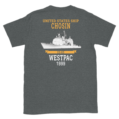 USS Chosin (CG-65) 1999 WESTPAC Short-Sleeve Unisex T-Shirt – back view, heather