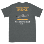 USS Hancock (CVA-19) 1970-71 WESTPAC/VIETNAM Short-Sleeve Unisex T-Shirt – back view, heather