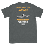 USS Hancock (CVA-19) 1962 WESTPAC Short-Sleeve Unisex T-Shirt – back view, heather