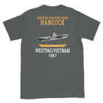 USS Hancock (CVA-19) 1967 WESTPAC/VIETNAM Short-Sleeve Unisex T-Shirt – back view, heather