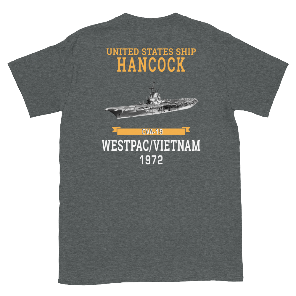 USS Hancock (CVA-19) 1972 WESTPAC/VIETNAM Short-Sleeve Unisex T-Shirt – back view, heather