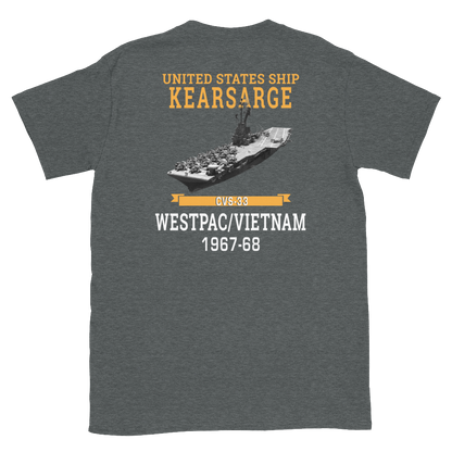 USS Kearsarge (CVS-33) 1967-68 WESTPAC/VIETNAM T-Shirt – back view, heather