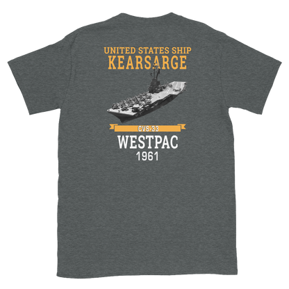 USS Kearsarge (CVS-33) 1961 WESTPAC T-Shirt – back view, heather
