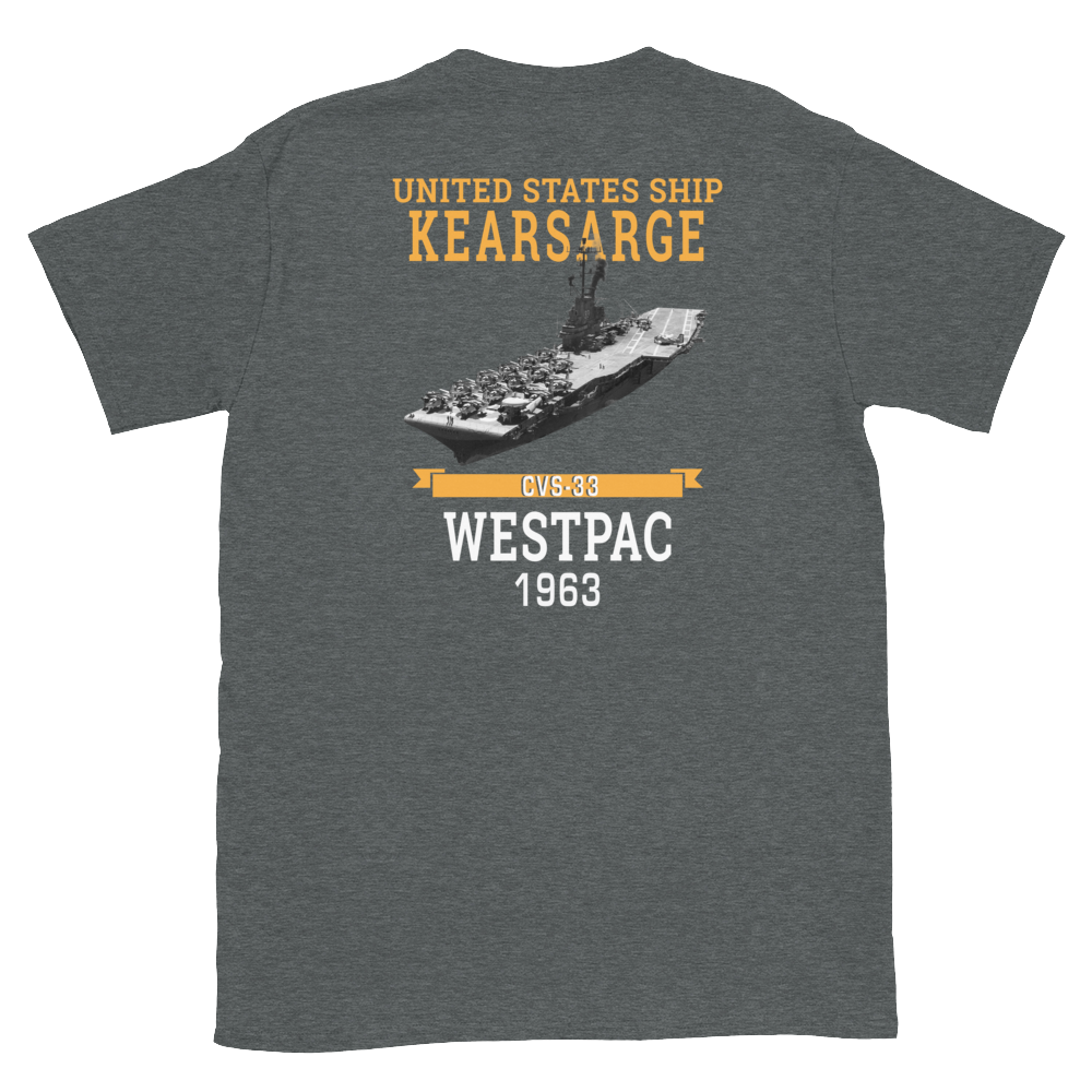 USS Kearsarge (CVS-33) 1963 WESTPAC T-Shirt – back view, heather