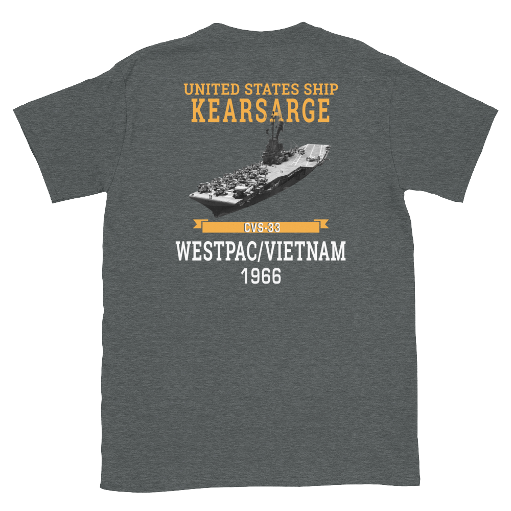 USS Kearsarge (CVS-33) 1966 WESTPAC/VIETNAM T-Shirt – back view, heather