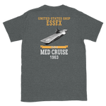 USS Essex (CVS-9) 1963 MED CRUISE T-Shirt – back view, heather