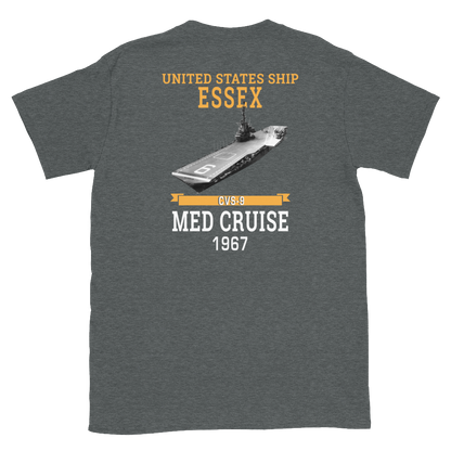 USS Essex (CVS-9) 1967 MED CRUISE T-Shirt – back view, heather