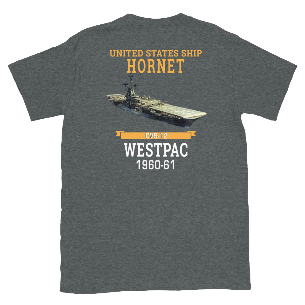 USS Hornet (CVS-12) 1960-61 WESTPAC T-Shirt – back view, heather