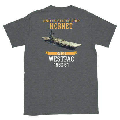 USS Hornet (CVS-12) 1960-61 WESTPAC T-Shirt – back view, heather