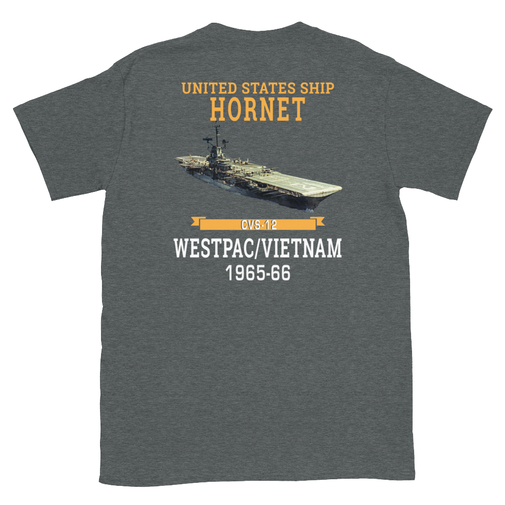 USS Hornet (CVS-12) 1965-66 WESTPAC/VIETNAM T-Shirt – back view, heather