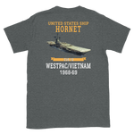 USS Hornet (CVS-12) 1968-69 WESTPAC/VIETNAM T-Shirt – back view, heather