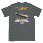 USS Hornet (CVS-12) 1967 WESTPAC/VIETNAM T-Shirt – back view, heather