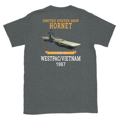 USS Hornet (CVS-12) 1967 WESTPAC/VIETNAM T-Shirt – back view, heather