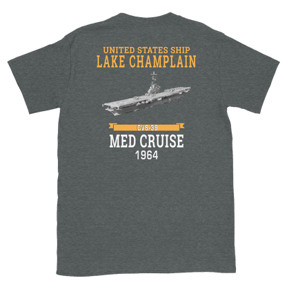 USS Lake Champlain (CVS-39) 1964 MED CRUISE T-Shirt – back view, heather