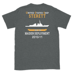 USS Sterett (DDG-104) 2010-11 MAIDEN DEPLOYMENT Short-Sleeve Unisex T-Shirt – back view, heather