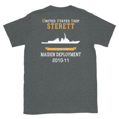USS Sterett (DDG-104) 2010-11 MAIDEN DEPLOYMENT Short-Sleeve Unisex T-Shirt – back view, heather