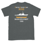 USS Ross (DDG-71) 1999 MAIDEN DEPLOYMENT Short-Sleeve Unisex T-Shirt – back view, heather
