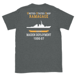 USS Ramage (DDG-61) 1996-97 MAIDEN DEPLOYMENT Short-Sleeve Unisex T-Shirt – back view, heather