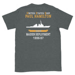 USS Paul Hamilton (DDG-60) 1996-97 MAIDEN DEPLOYMENT Short-Sleeve Unisex T-Shirt – back view, heather
