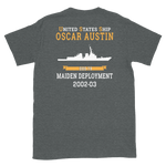 USS Oscar Austin (DDG-79) 2002-03 MAIDEN DEPLOYMENT Short-Sleeve Unisex T-Shirt – back view, heather