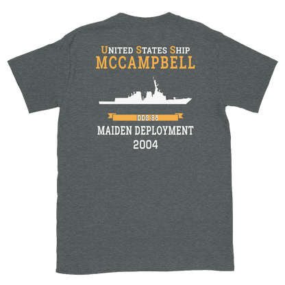 USS McCampbell (DDG-85) 2004 MAIDEN DEPLOYMENT Short-Sleeve Unisex T-Shirt – back view, heather