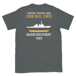 USS John Paul Jones (DDG-53) 1995 MAIDEN DEPLOYMENT Short-Sleeve Unisex T-Shirt – back view, heather