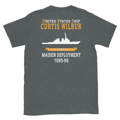 USS Curtis Wilbur (DDG-54) 1995-96 MAIDEN DEPLOYMENT Short-Sleeve Unisex T-Shirt – back view, heather