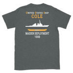 USS Cole (DDG-67) 1998 MAIDEN DEPLOYMENT Short-Sleeve Unisex T-Shirt – back view, heather