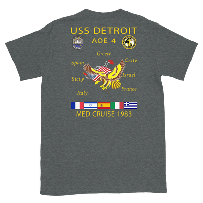 USS Detroit (AOE-4) 1983 Med Cruise T-Shirt – back view, heather