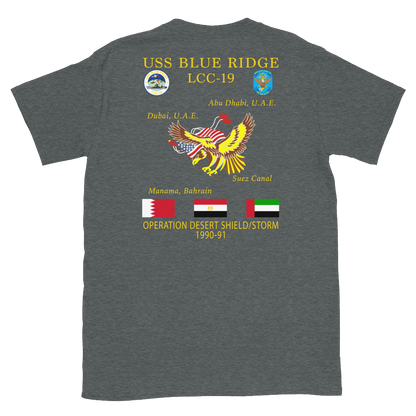 USS Blue Ridge (LCC-19) 1990-91 ODS/S Cruise Shirt – back view, heather