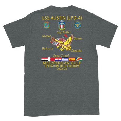 USS Austin (LPD-4) 2002-03 Cruise Shirt – back view, heather
