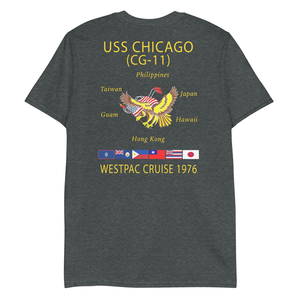 USS Chicago (CG-11) 1976 WESTPAC T-Shirt – back view, heather