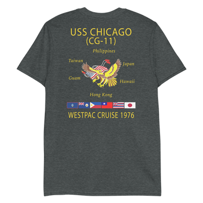 USS Chicago (CG-11) 1976 WESTPAC T-Shirt – back view, heather