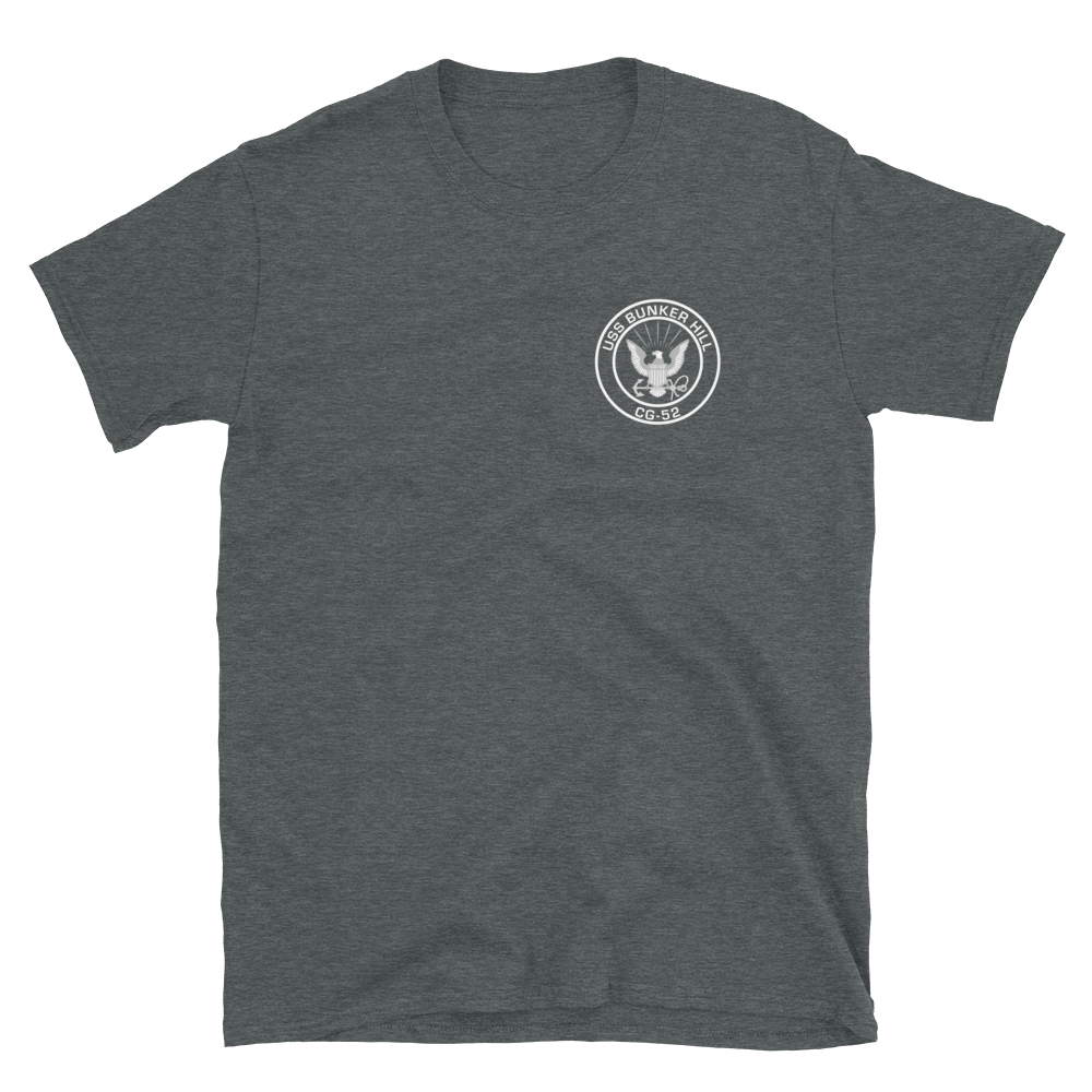 USS Bunker Hill (CG-52) 1987-88 Deployment Short-Sleeve T-Shirt – front view, heather