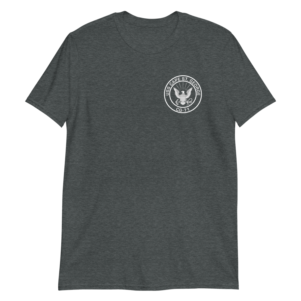 USS Cape St. George (CG-71) 2011-12 MED Short-Sleeve Unisex T-Shirt – front view, heather