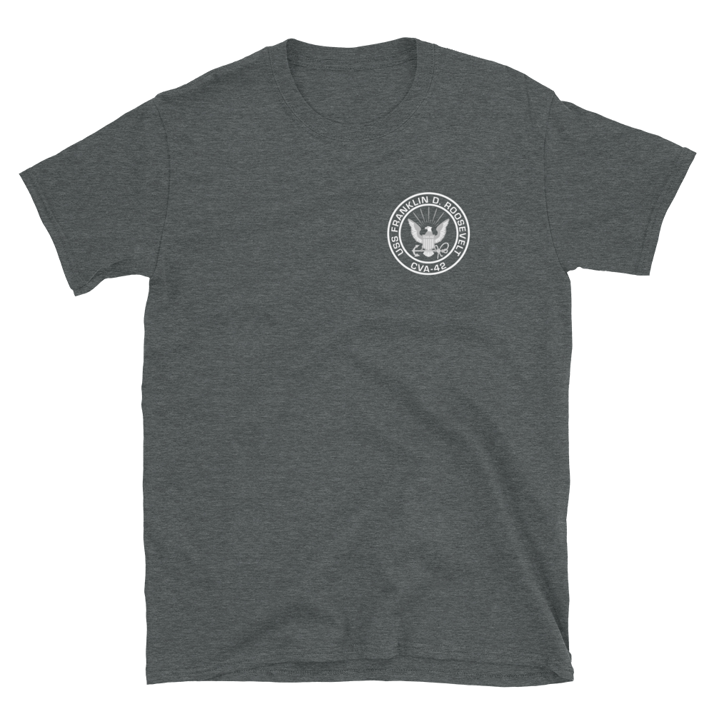 USS Franklin D. Roosevelt (CVA-42) 1962-63 MED CRUISE Short-Sleeve Unisex T-Shirt – front view, heather
