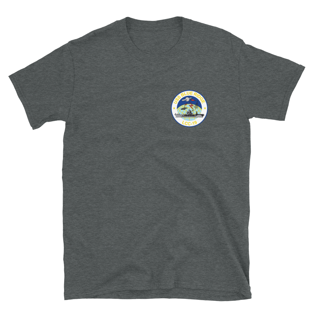 USS Blue Ridge (LCC-19) 1990-91 ODS/S Cruise Shirt – front view, heather