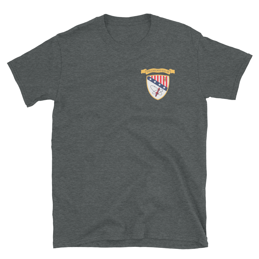 USS Chicago (CG-11) Ship's Crest T-Shirt - Gold – front view, heather