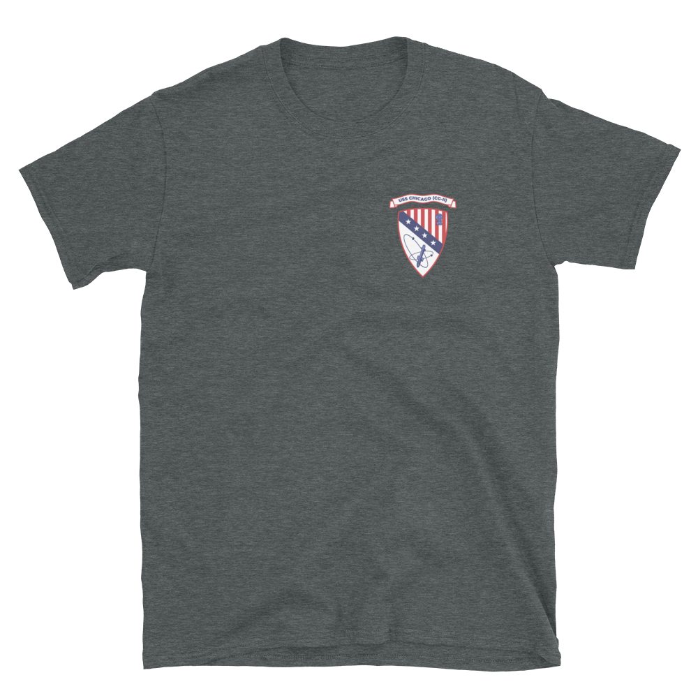 USS Chicago (CG-11) Ship's Crest T-Shirt - Blue – front view, heather