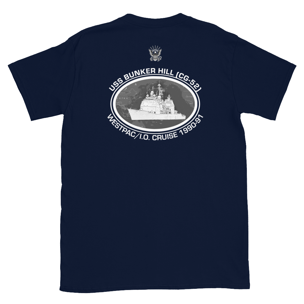 USS Bunker Hill (CG-52) 1990-91 Deployment Short-Sleeve T-Shirt – back view, navy