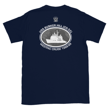 USS Bunker Hill (CG-52) 1988-89 Deployment Short-Sleeve T-Shirt – back view, navy