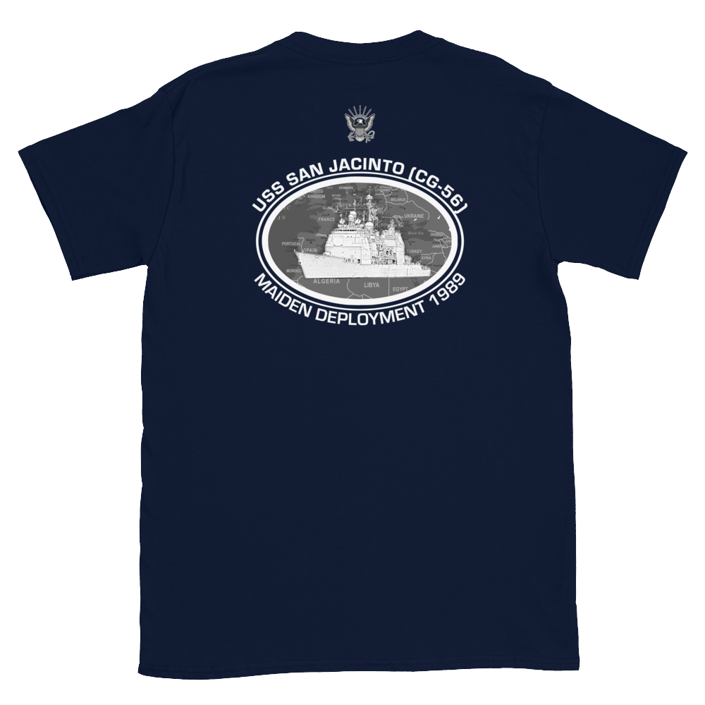 USS San Jacinto (CG-56) 1989 Deployment Short-Sleeve T-Shirt – back view, navy